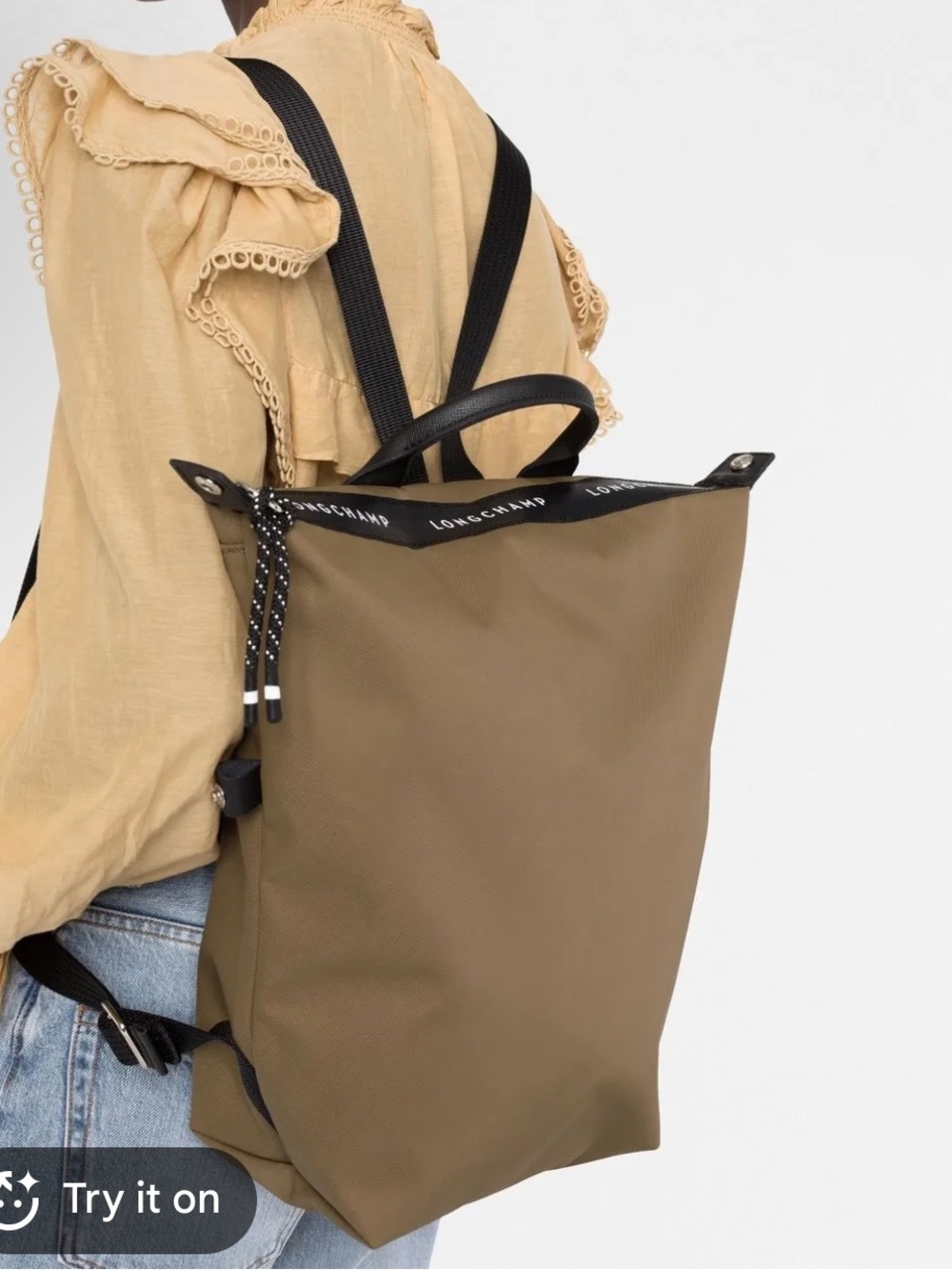 Longchamp LE PLIAGE ENERGY L BACKPACK khaki nylon backpack with black trim
